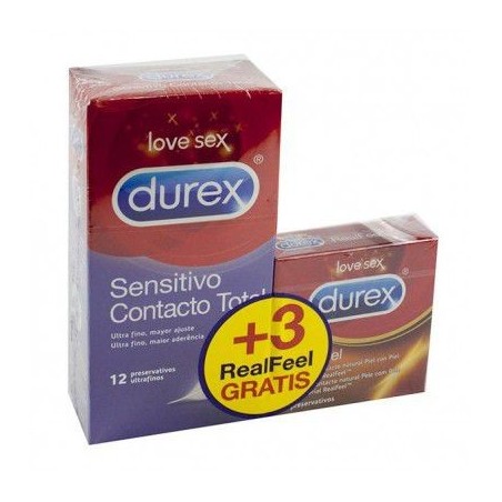 Durex Sensitivo Contacto Total+ Durex Real Feel12uds + 3uds